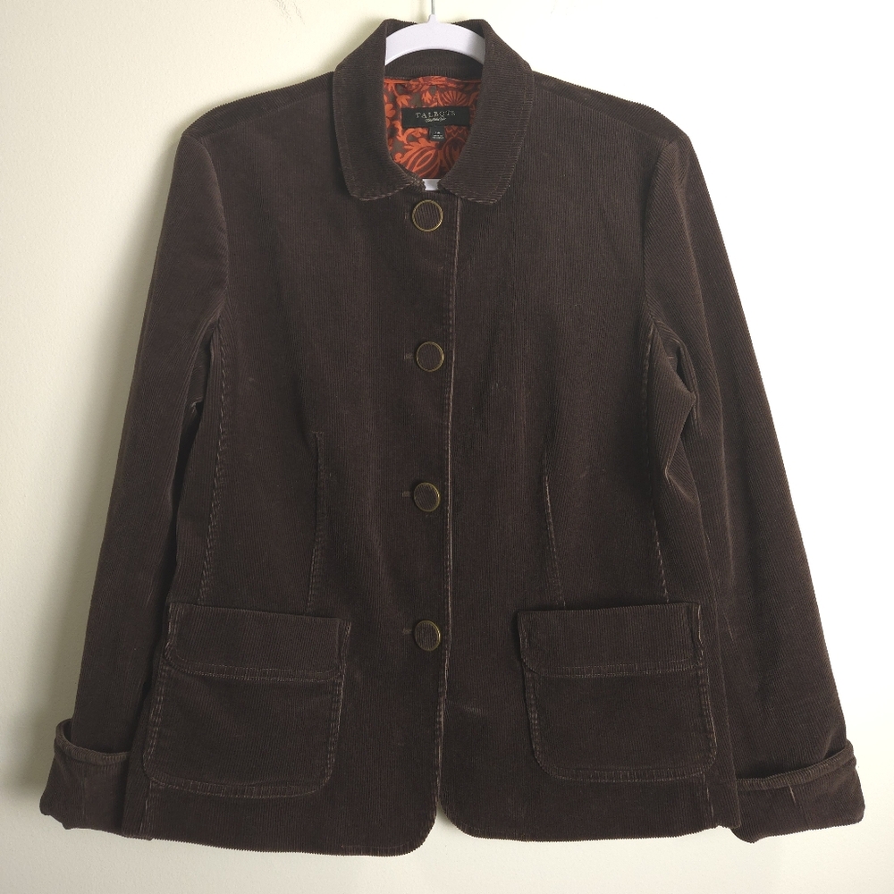TALBOTS Chocolate Brown Corduroy Jacket 14 Classic Demure Fall‎ Winter